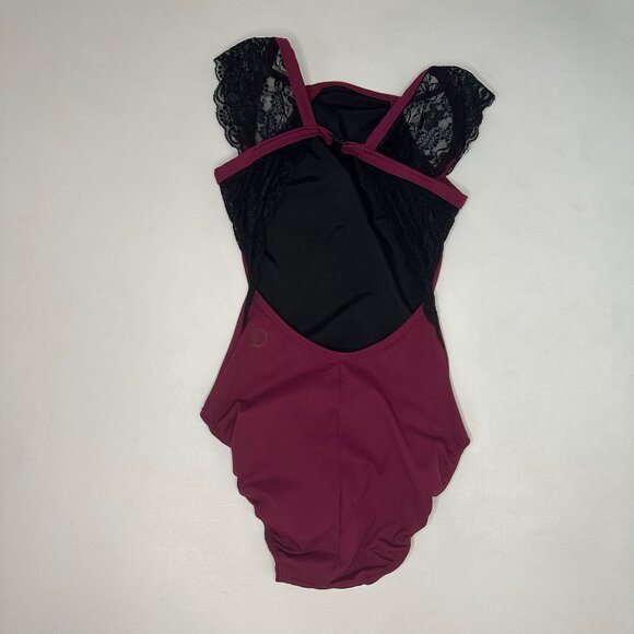 5 The Label Maroon Leotard With Black Lace Details Size Petite Adult - Picture 4 of 6